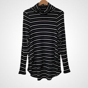Free People Women's Size Small Black & White Stripes Cowl Neck Knit Sweater Top